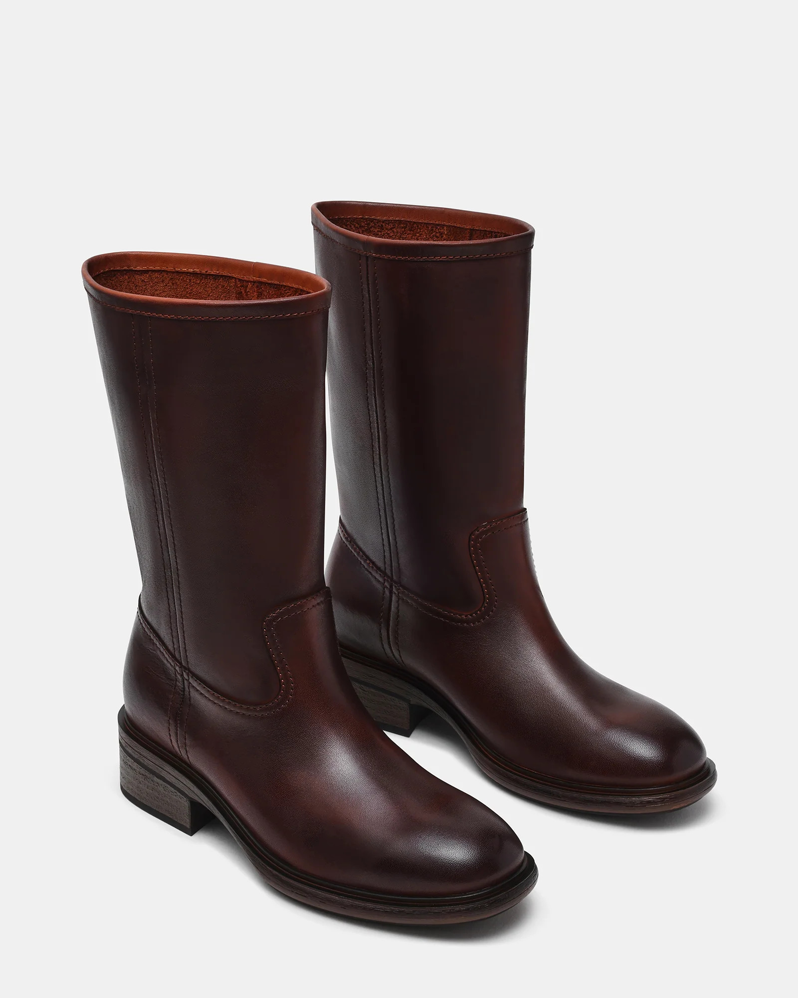 STRAY Brown Leather Round-Toe Women's Boot | Steve Madden (US)