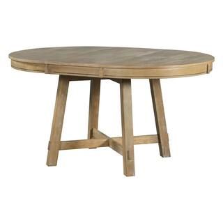 Polibi Natural Wood Wash Farmhouse Round Extendable Wood Dining Table with 16 in. Leaf RS-FREWDT1... | The Home Depot