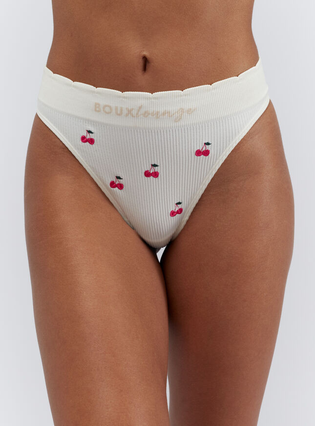 Ribbed Seamless Cherry Embroidered Thong | Boux Avenue | Boux Avenue (UK)