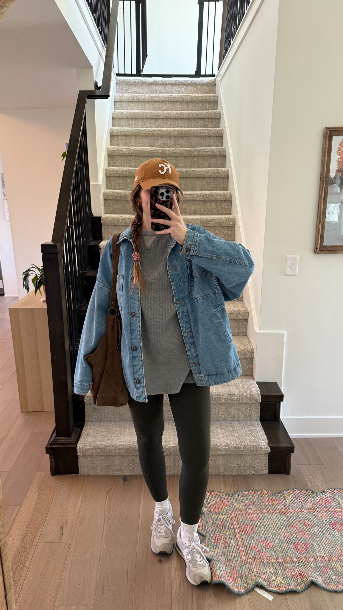wearing a small in oversized denim jacket and olive leggings! Oversized thermal is old fp, linked similar! 

Postpartum, mom outfit, grocery run 

#LTKmomlife #LTKootd