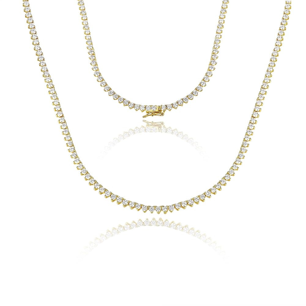 Gemsme 2/3/4/5/6mm Tennis Necklaces for Women/Men - 18K White/Yellow Gold Plated Round Cubic Zirc... | Amazon (US)