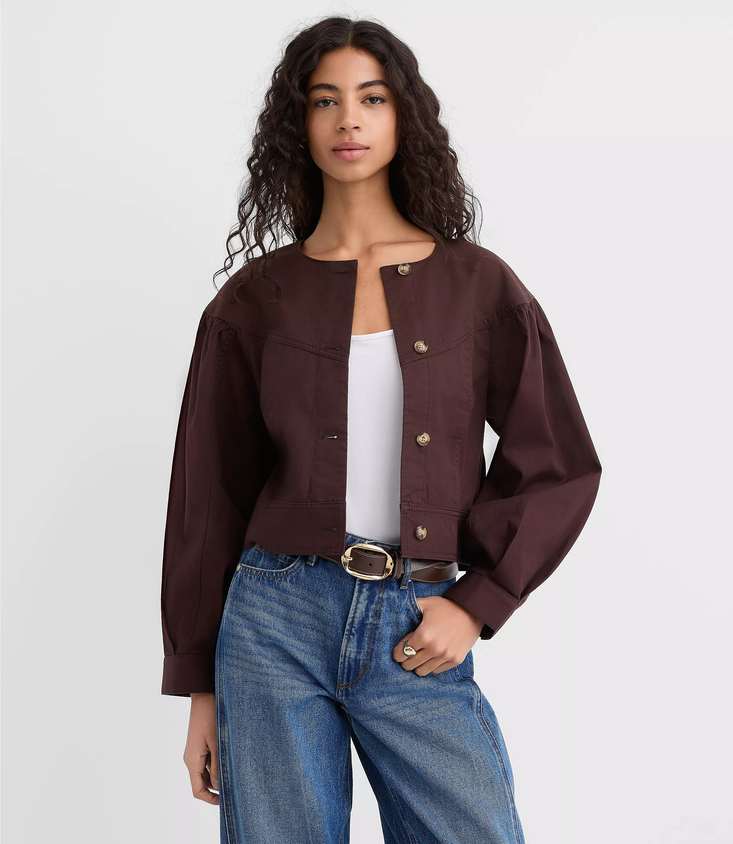 Gathered Sleeve Twill Jacket | LOFT