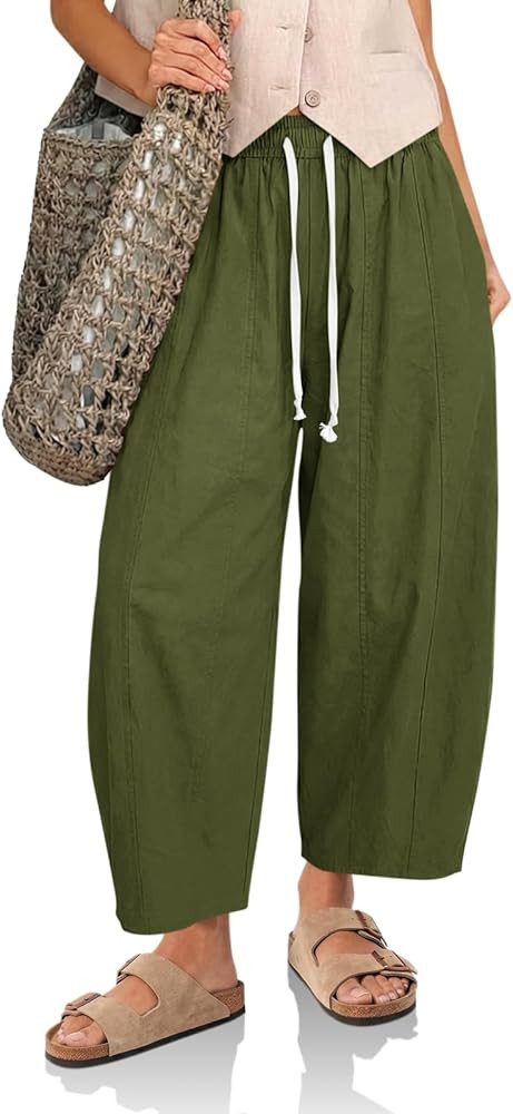 Cicy Bell Womens Baggy Barrel Pants High Waisted Wide Leg Casual Elastic Drawstring Cropped Loose... | Amazon (US)