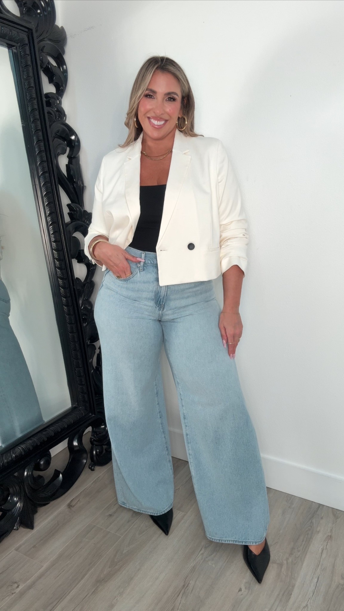 
Jeans 12L (amazing fit not a lot of stretch but fits curves very well has give)

Black contour tank sz L (size down for a fitted look)

Cream Double Breasted Contrast Button Cropped Blazer sz XL (fits oversized)

#LTKStyleTip #LTKMidsize #LTKSaleAlert

#LTKFindsUnder100 #LTKStyleTip #LTKMidsize

