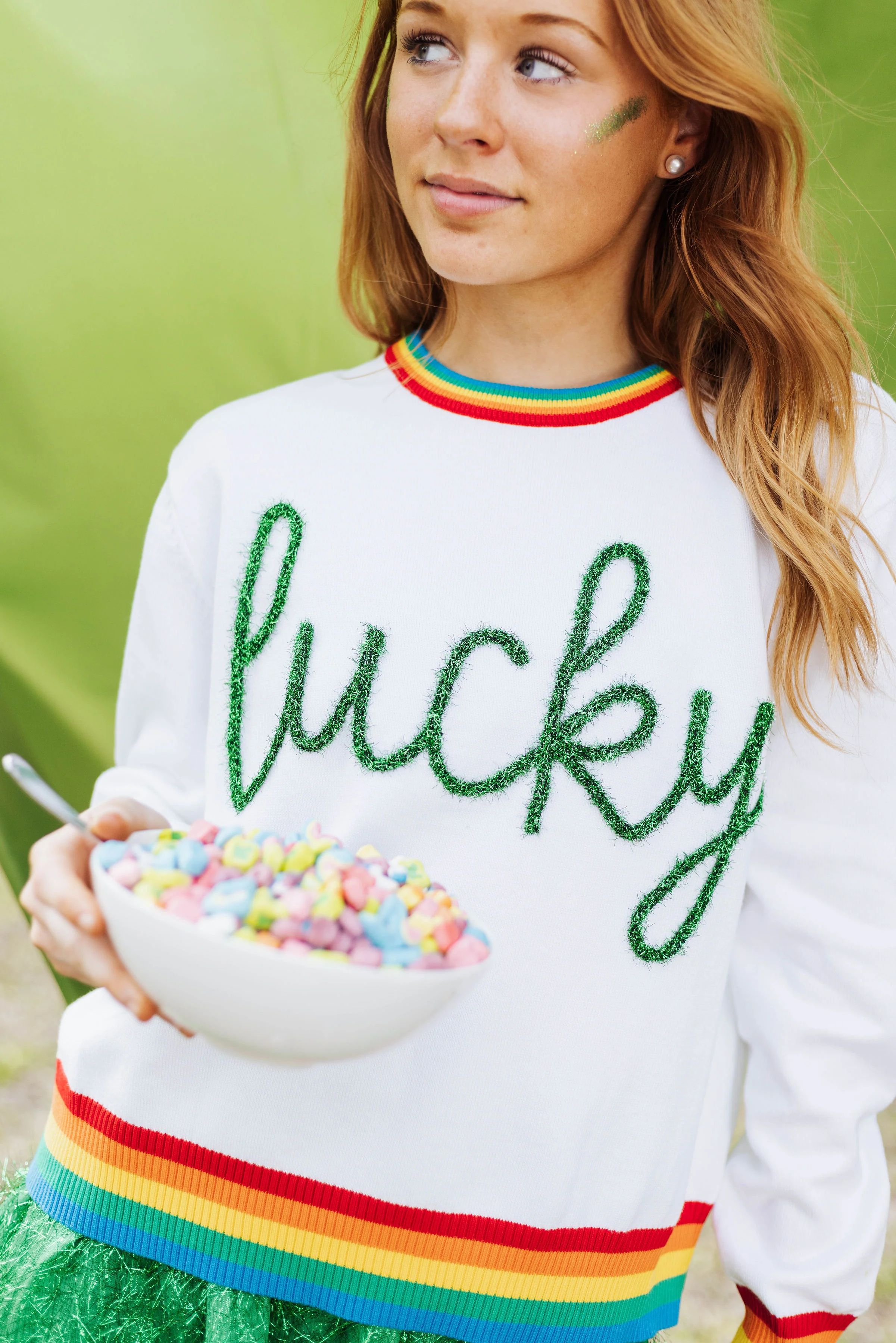 Lucky Glitter Script Sweater | Queen of Sparkles