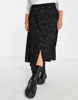 Only Curve polka dot midi skirt in black | ASOS (Global)