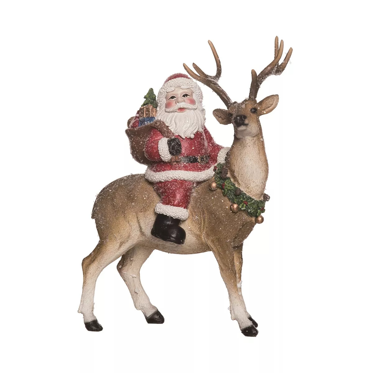 Transpac Resin 11.8 in. Multicolor Christmas Frosted Santa On Reindeer Figurine | Target