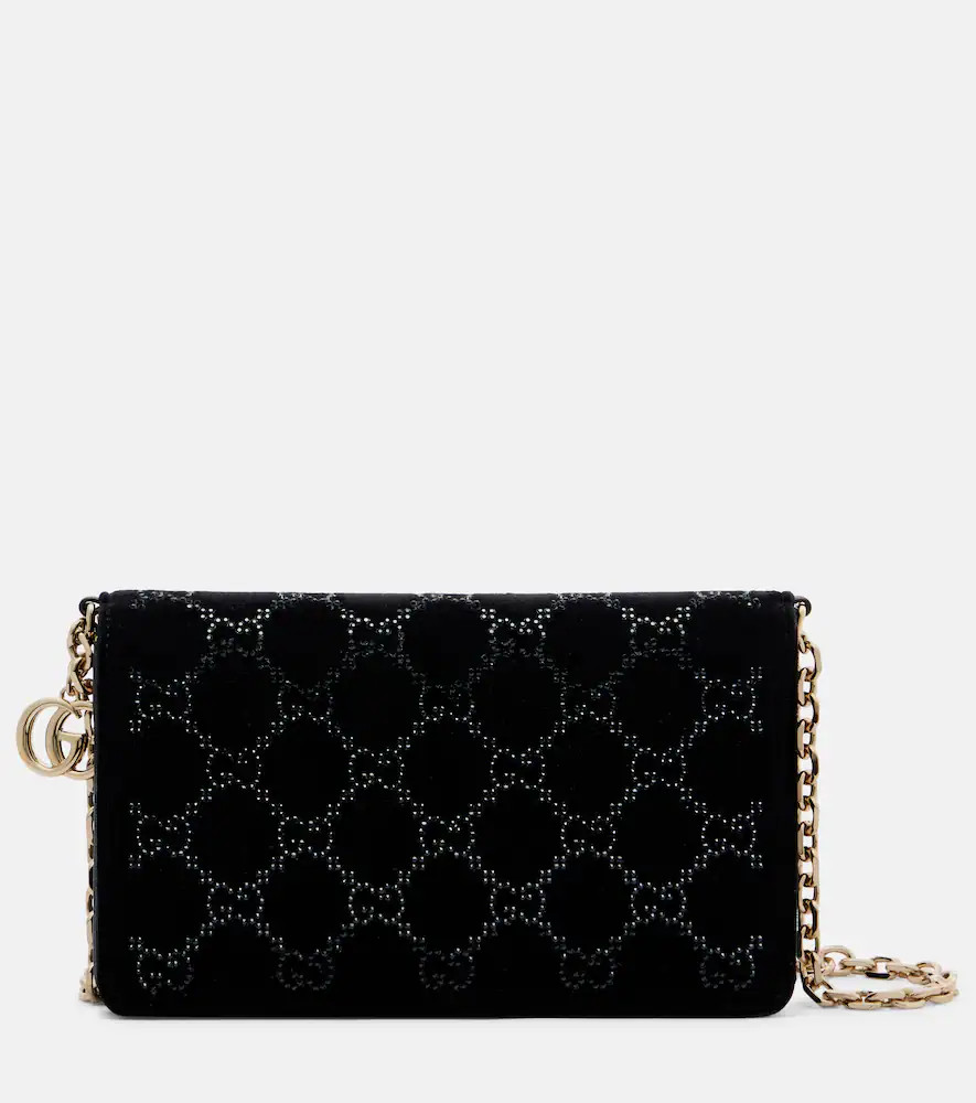 Gucci GG Crystal velvet wallet on chain | Mytheresa (US/CA)