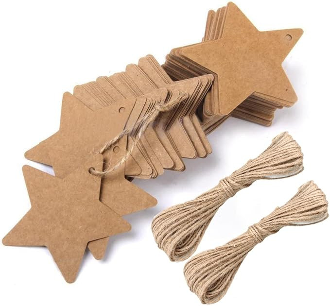 Christmas Star Gift Tags with String Kraft Paper Blank Gift Wrap Tags 100 Pcs Wedding Crafts Tags... | Amazon (US)