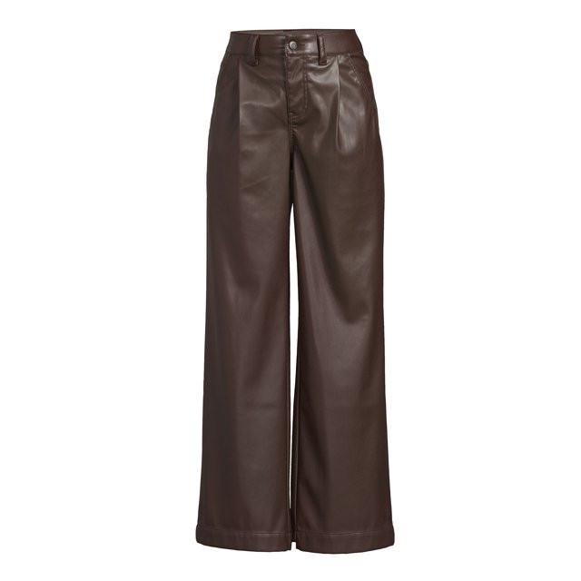 Time and Tru Women's High Rise Faux Leather Wide Leg Trousers – Regular, Short, Long Inseams Av... | Walmart (US)