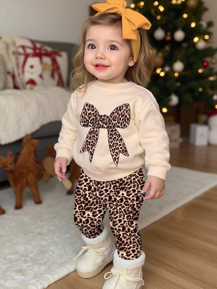 Emery Rose Kids Emery Rose Kids Happikins Baby Girl Casual Vintage Leopard Print Bow Decor Khaki ... | SHEIN
