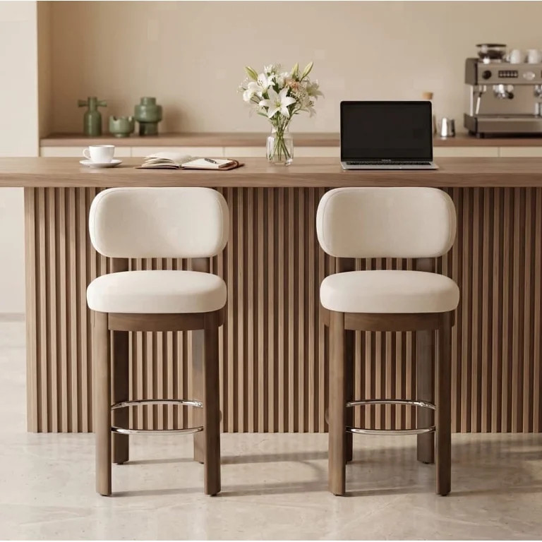 Guyou 26" Bar Stools Set of 2, Modern Linen Upholstered Counter Height Bar Stools, Farmhouse Arml... | Walmart (US)