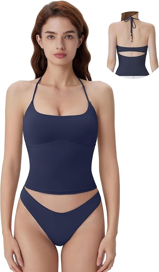 SUUKSESS Halter Tops for Women Tank Tops with Built in Bras Double Lined Open Back Y2K Going Out ... | Amazon (US)