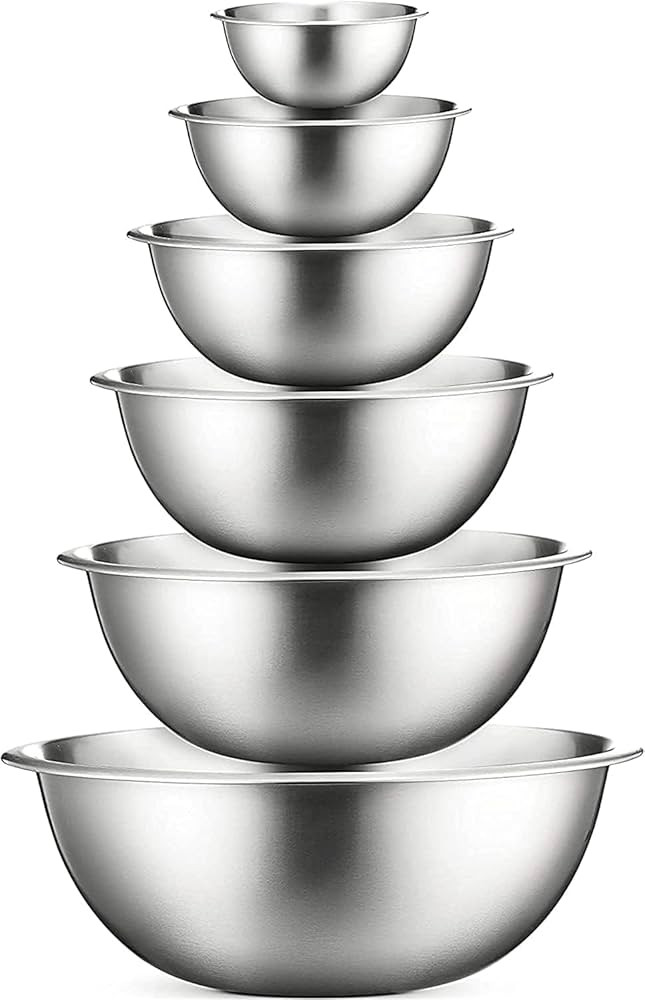 COOK WITH COLOR Stainless Steel Mixing Bowls - 6 Piece Stainless Steel Nesting Bowls Set includes... | Amazon (US)