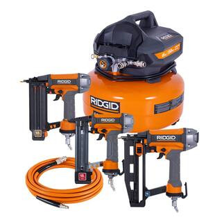 RIDGID 6 Gal. 150 PSI Electric Air Compressor with 25 ft. Hose, 18GA Brad Nailer, 16GA Finish Nai... | The Home Depot