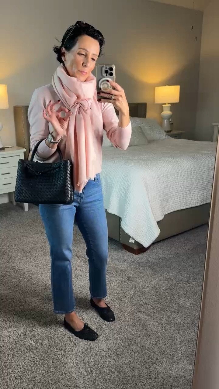 A scarf is one of my favorite ways to add softness and personality to a classic outfit. This pink scarf brings a beautiful pop of color to a simple sweater and denim combination while keeping the look timeless and polished. The perfect layering piece for those cooler days.

pink scarf, scarf styling, fall layering, sweater outfit, denim outfit, classic style, fall outfit ideas, women over 50 style, timeless wardrobe, elevated casual style, fall accessories, stylewitheugenia

#LTKootd #LTKSeasonal #LTKOver40