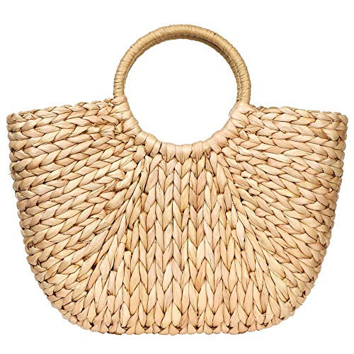 Summer Rattan Bag for Women Straw Hand-woven Top-handle Handbag Beach Sea Straw Rattan Tote Clutch B | Amazon (US)