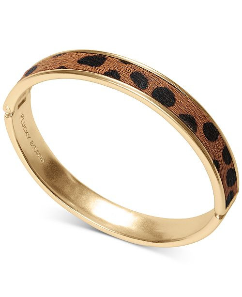 Gold-Tone Leopard-Print Faux-Fur Inlay Bangle Bracelet | Macys (US)