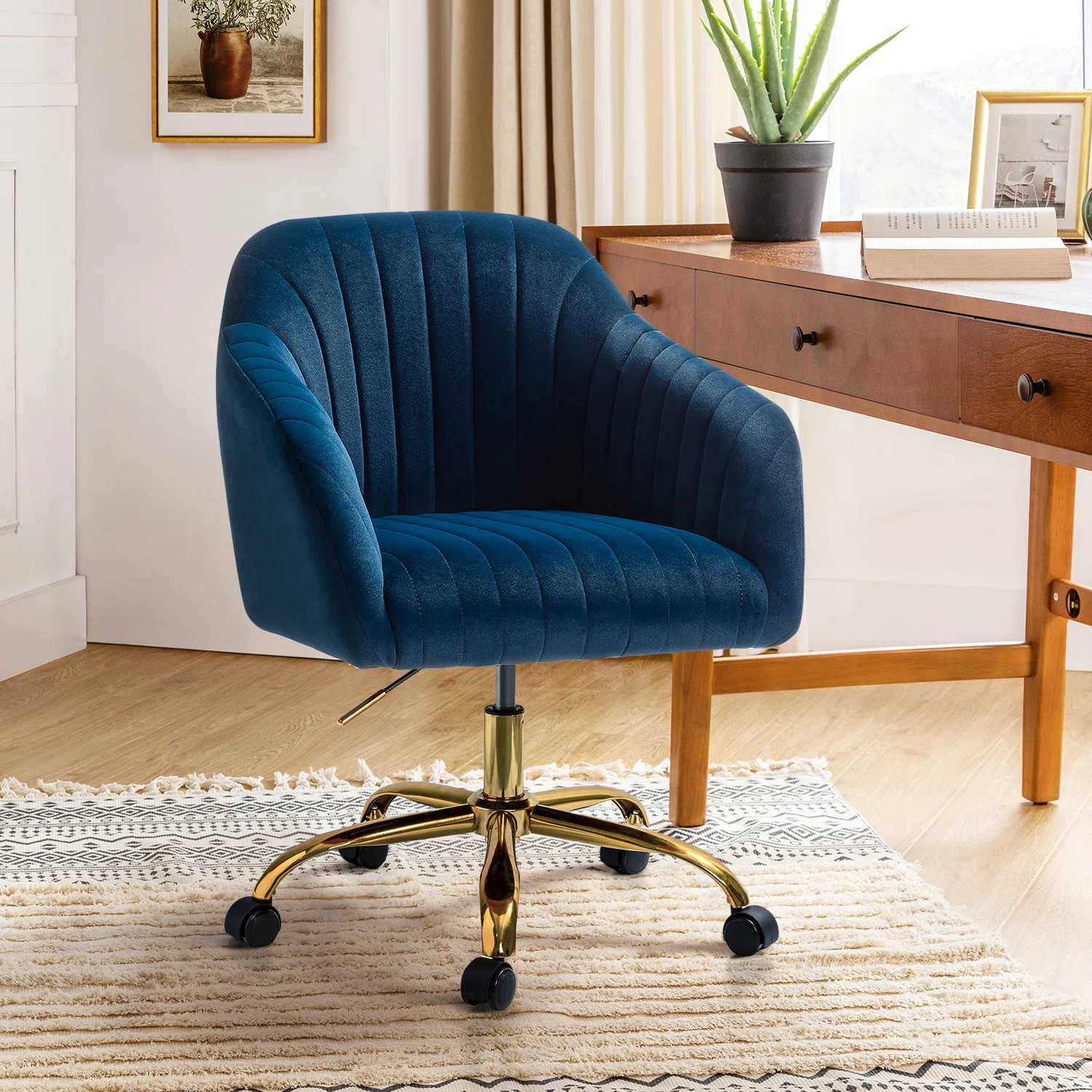 Adan Modern Velvet Task Chair with  Wood Frame and Back | Wayfair North America