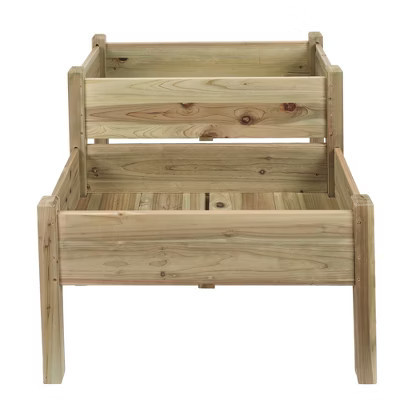 LuxenHome Natural Wood 2-Tier Raised Garden Bed Brown | Target
