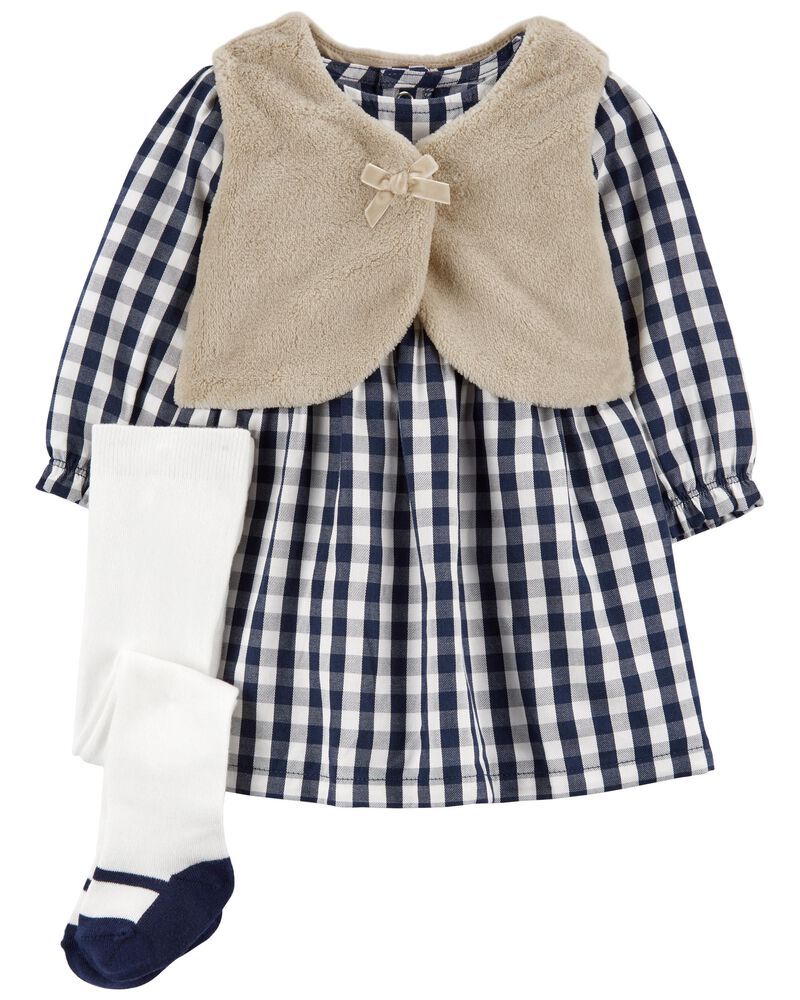 3-Piece Fuzzy Vest & Dress Set | Carter's