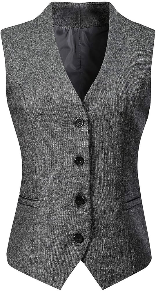 V VOCNI Women's Fully Lined 4 Button V-Neck Economy Dressy Suit Vest Waistcoat | Amazon (US)