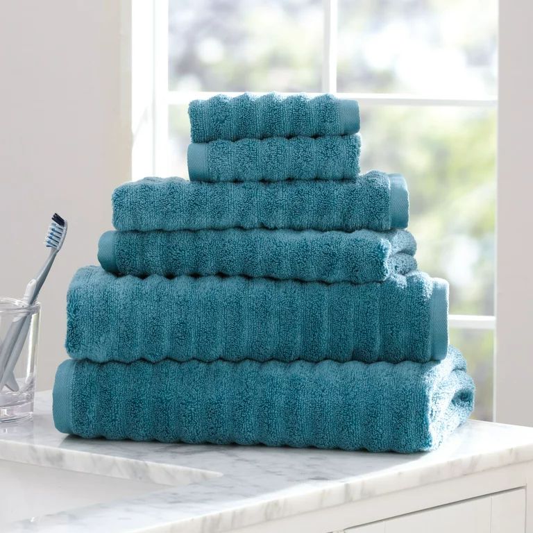 Mainstays Performance Textured 6 Piece Towel Set, Cool Water - Walmart.com | Walmart (US)