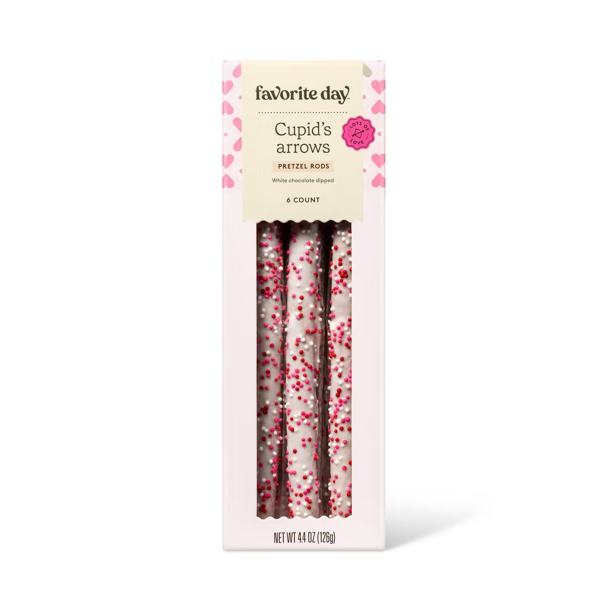Valentine's Pretzel Rods Dipped in White Chocolate with Nonpareils - 4.4oz - Favorite Day™ | Target