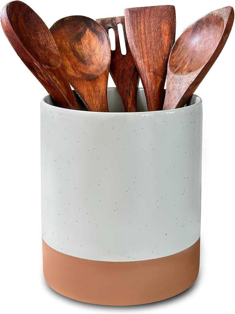 Mora Ceramic Kitchen Utensil Holder - Wooden Spoon & Spatula Crock for Countertop, Modern Farmhou... | Amazon (US)