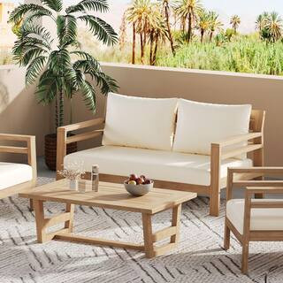 CHRISTOPHER KNIGHT HOME Pines 2-Pieces Outdoor Patio 2-Seat Sofa and Coffee Table Set with Beige ... | The Home Depot