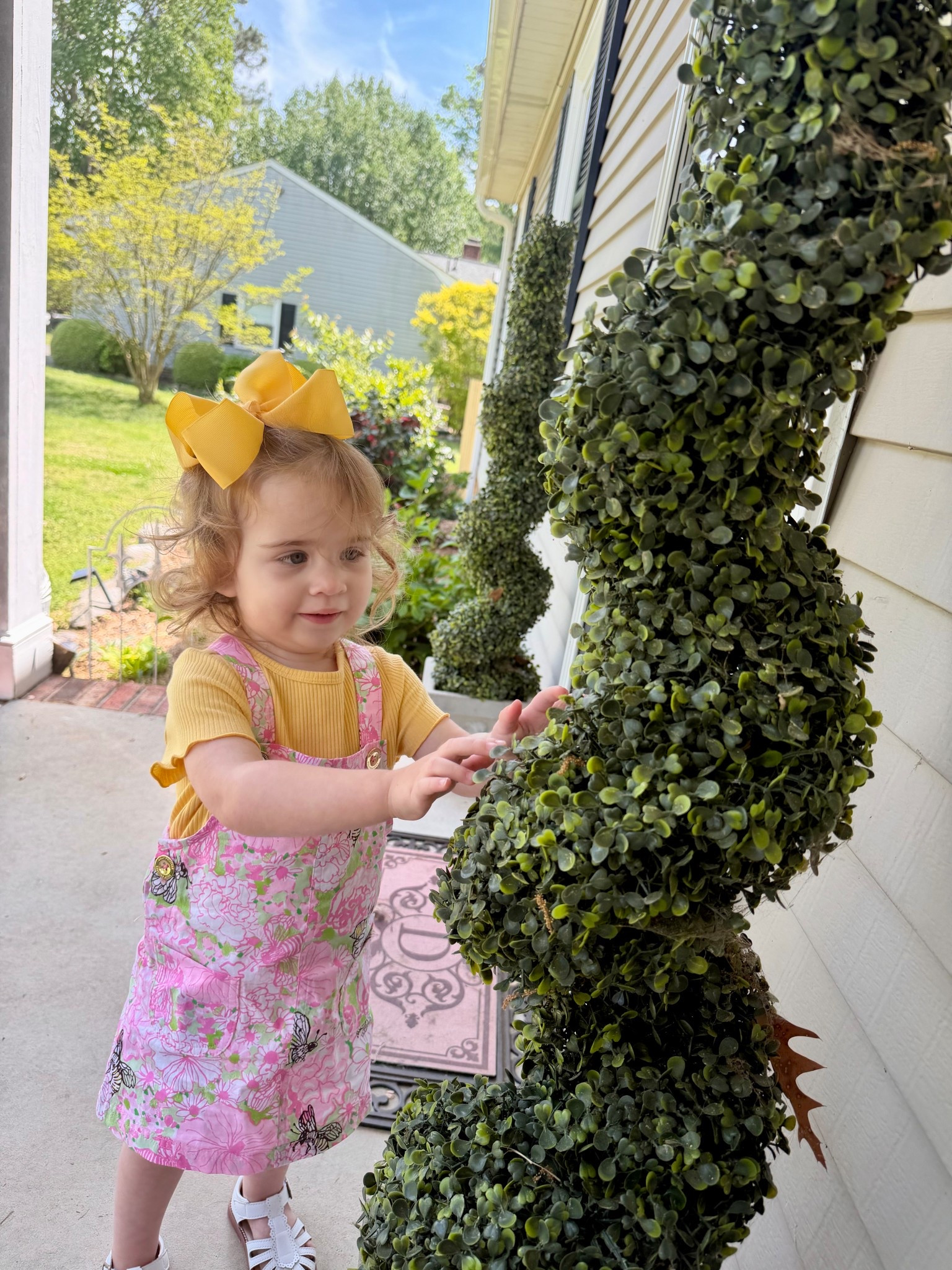 Sweet Porch Moments at My Mom’s House 🌿💛


A little front porch refresh at my mom’s house featuring these beautiful swirl boxwood topiaries 🌿 They add the perfect classic touch and look so good paired with a monogrammed doormat for an inviting entryway.

Also linking this adorable little outfit 🥹💛 the floral overall dress layered over a ribbed tee is the cutest combo, and the bow + sandals complete the look perfectly for spring and summer days.

Such a simple way to make a home feel warm and welcoming 🤍🏡

front porch decor, outdoor entryway ideas, boxwood topiary, monogram doormat, toddler girl outfit, little girl summer outfit, Lilly Pulitzer kids, girls bow outfit, porch styling, curb appeal ideas

#LTKHome #LTKMothersDay #LTKKids