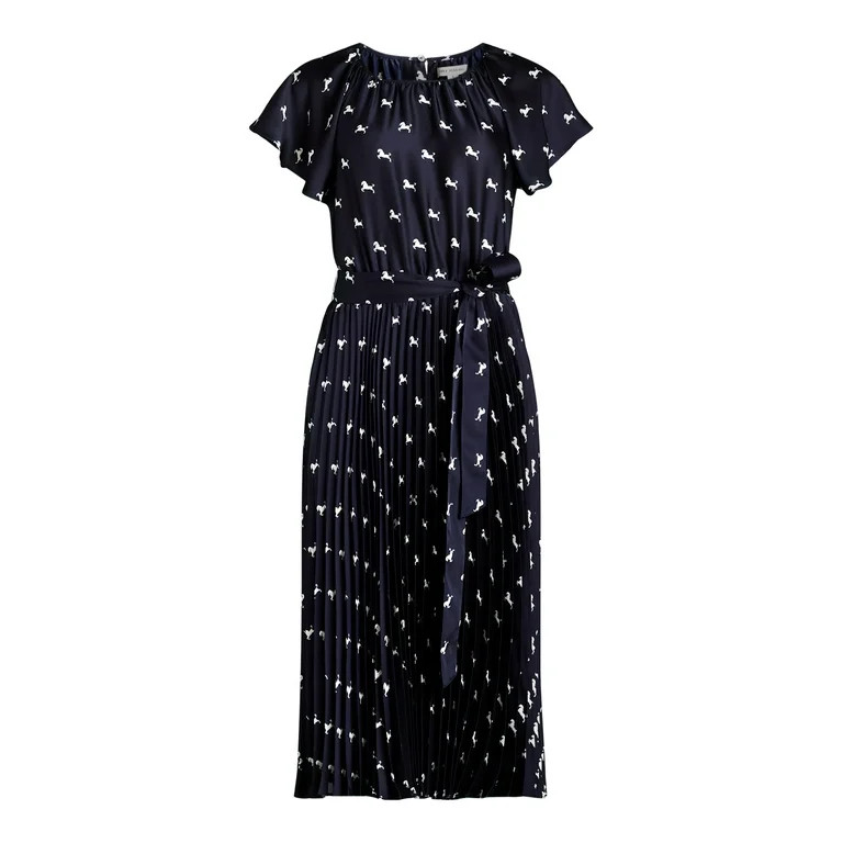 Free Assembly Women’s Pleated Midi Dress with Flutter Sleeves, Sizes XS-XXL - Walmart.com | Walmart (US)