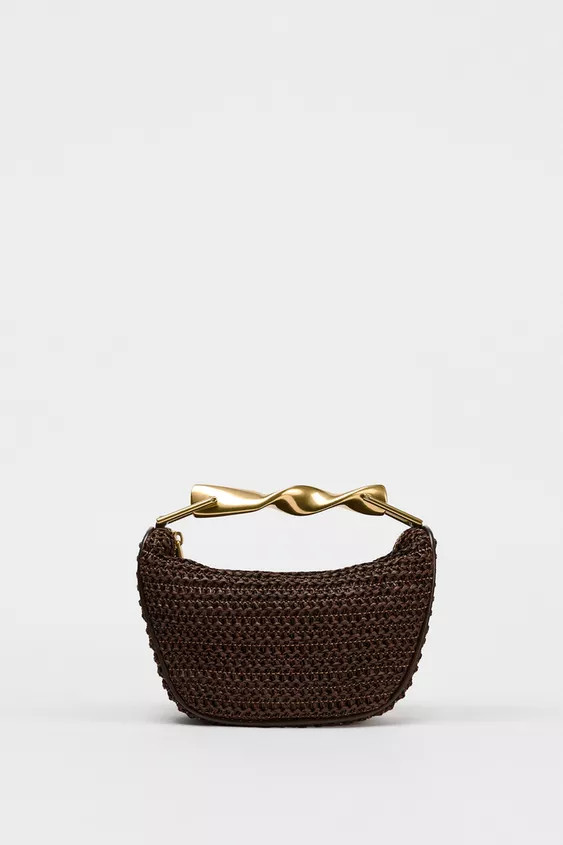 Mini braided bag with a braided top. Metallic gold top handle and double adjustable and detachabl... | Zara UK