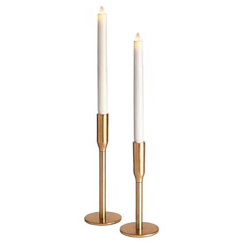 Elon Modern Classic Gold Metal Candle Holder - Set of 2 | Kathy Kuo Home