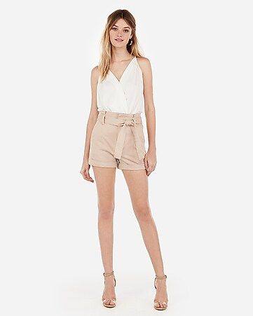 super high waisted sash tie stretch+ twill shorts | Express
