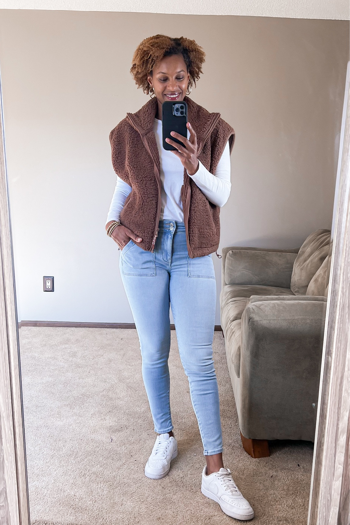 Simple Fall casual outfit. Sherpa vest and jeggings

#LTKover40 #LTKsalealert #LTKSeasonal