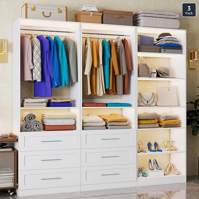 Closet System with 3 Sets, Max 189"L Closet Organizer with 6 Drawers & 8 Shelves, Customizable Mo... | Amazon (US)