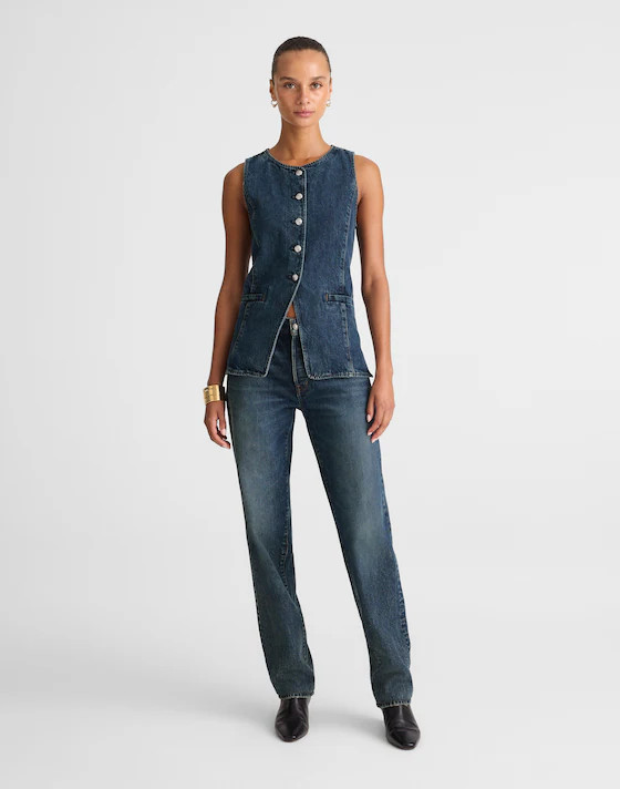 Denim Crewneck Cutaway Vest in Greendale Wash | Madewell