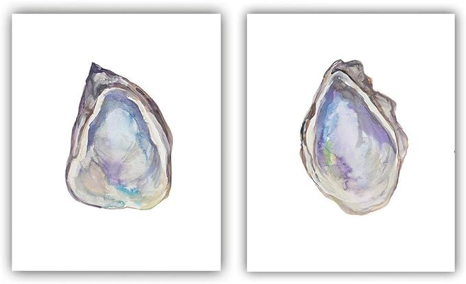Watercolor Coastal Oyster Shell Inspirational Quote Modern Art Painting Set of 2 (8”X 10” Can... | Amazon (US)