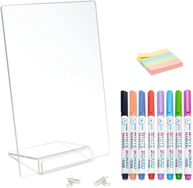 Sumerflos 9" x 11.8" Small Dry Erase Board, Clear Acrylic Memo Tablet Board with Stand, Desktop P... | Amazon (US)