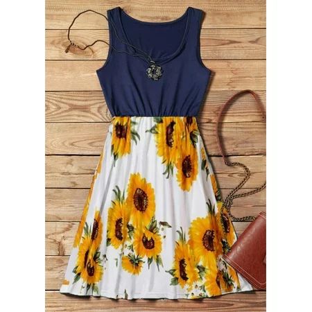 Sunflowers Dress Women Slim Fit Dress Knee-Length Dresses Sleeveless Dress Women Clothes Summer O-ne | Walmart (US)