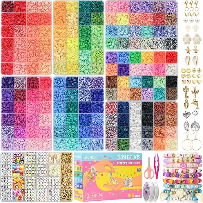 Gionlion 30,000 Pcs Clay Beads Bracelet Making Kit, 168 Colors 8 Boxes Flat Preppy Beads for Frie... | Amazon (US)