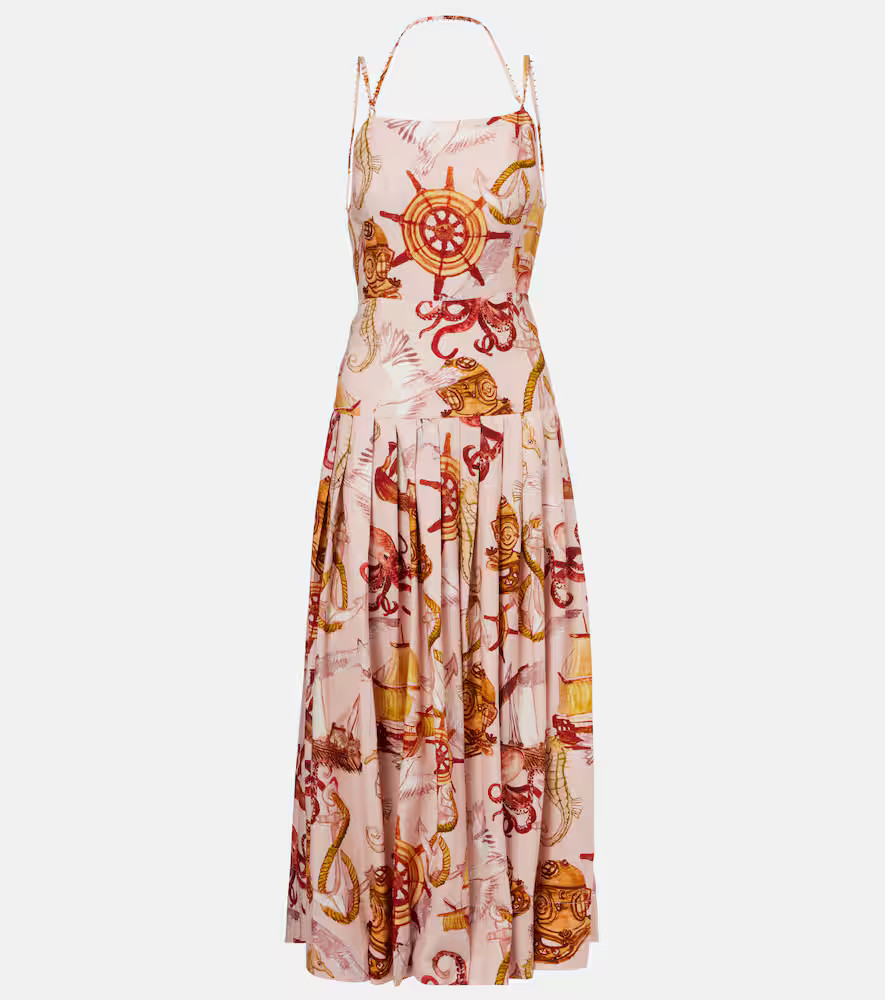 Farm Rio Nautical Wonder linen-blend midi dress | Mytheresa (US/CA)