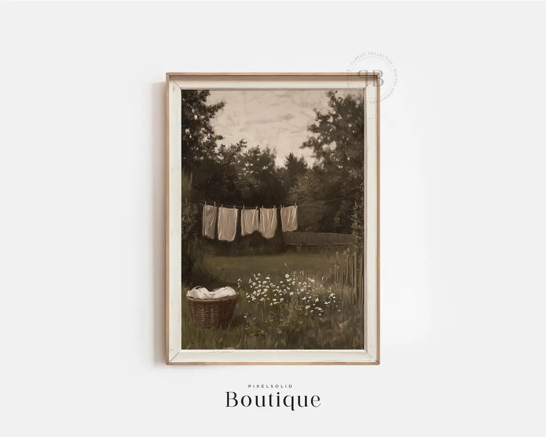 Farmhouse Laundry Line Print | Rustic Clothesline Wall Art & Digital Download | Vintage Style Sep... | Etsy (US)