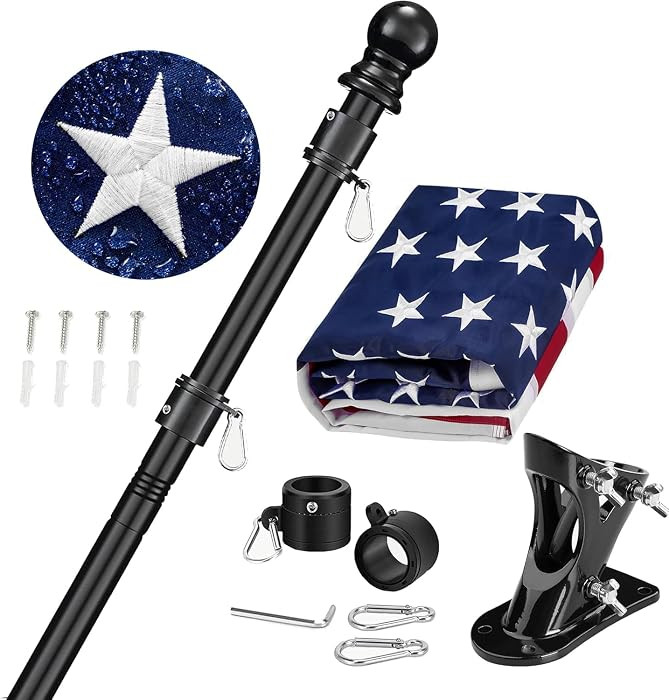 American Flag Pole Kit for House Outside - Black Metal Flagpole 6 FT with Tangle Free Design - 3x... | Amazon (US)