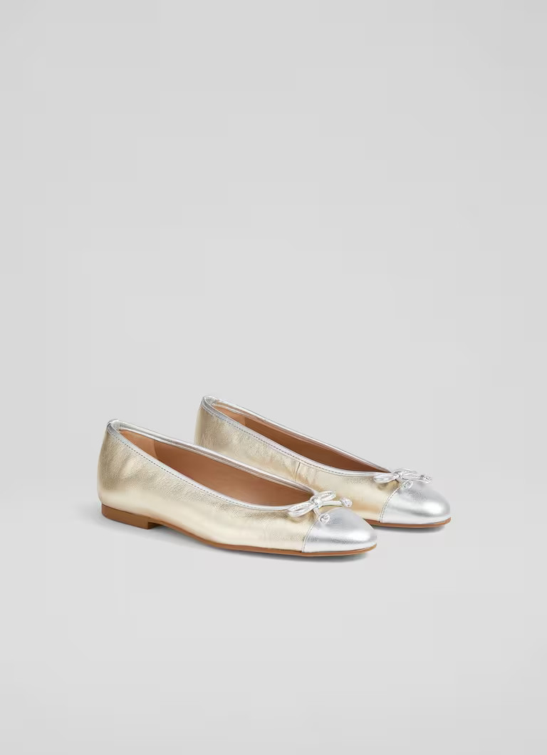 Kara Metallic Gold and Silver Leather Ballet Flats | L.K. Bennett (UK)