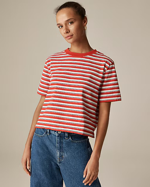 Relaxed premium-weight cropped T-shirt in stripe | J. Crew US