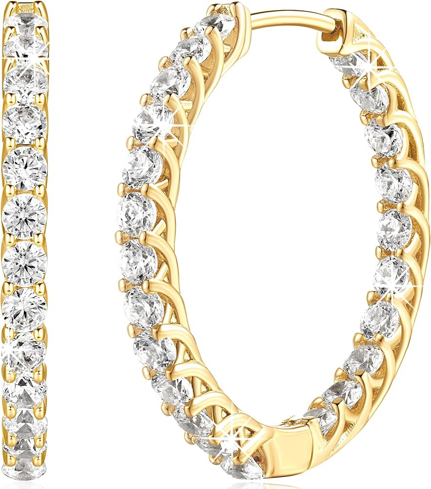 ELEBEST 14K Gold Plated Hoop Earrings Gold Plated Earrings Diamond Earring with Sparkling Cubic Z... | Amazon (US)