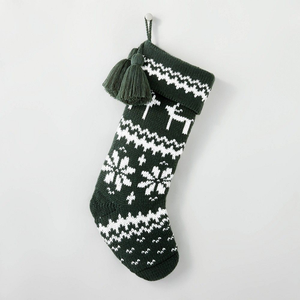 Fair Isle Knit Holiday Stocking with Swing Tassels Green - Hearth & Hand™ with Magnolia | Target