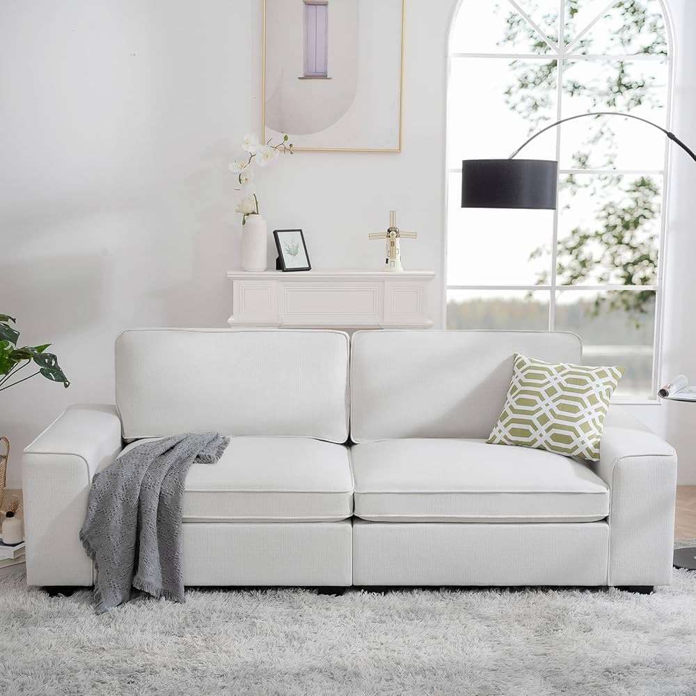 88.58" Modern Sofas for Living Room Linen Breathable Loveseat Sofas & Couches with Square Wide Ar... | Amazon (US)